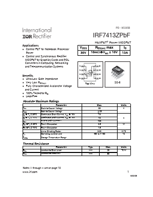 IRF7413ZTRPBF Datasheet PDF International Rectifier