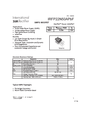 IRFP22N50APBF Datasheet PDF International Rectifier