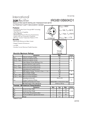 IRGIB10B60KD1 Datasheet PDF International Rectifier