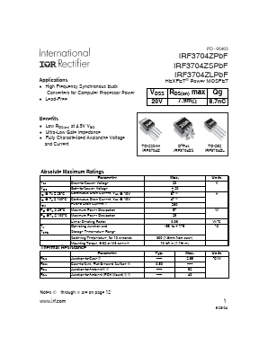 IRF3704ZLPBF Datasheet PDF International Rectifier