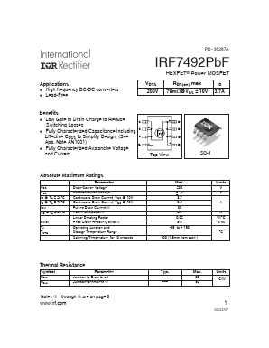 IRF7492TRPBF Datasheet PDF International Rectifier
