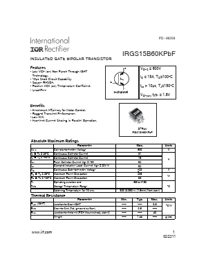 IRGS15B60KPBF Datasheet PDF International Rectifier