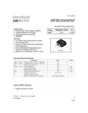 IRFBC40ASPBF Datasheet PDF International Rectifier