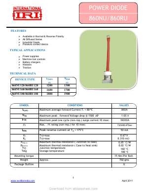 860NU Datasheet PDF Insel Rectifier India Pvt. Ltd.