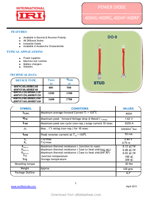 400RF160 Datasheet PDF Insel Rectifier India Pvt. Ltd.
