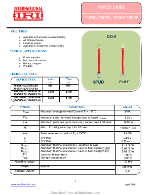 350RF Datasheet PDF Insel Rectifier India Pvt. Ltd.