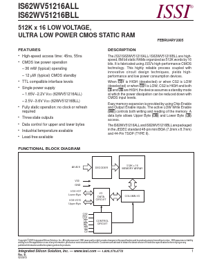 IS62WV51216BLL-55TLI Datasheet PDF Integrated Silicon Solution