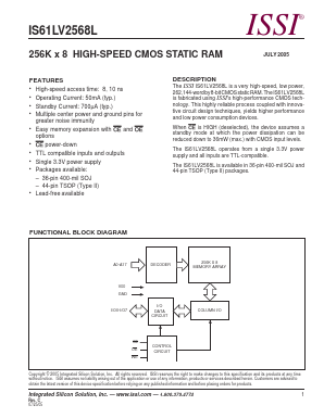 IS61LV2568L-10KI Datasheet PDF Integrated Silicon Solution