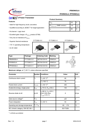 IPB05N03LA Datasheet PDF Infineon Technologies