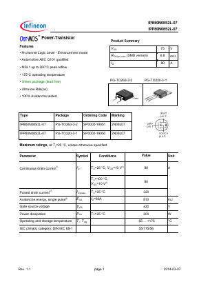 IPB80N08S2L-07 Datasheet PDF Infineon Technologies