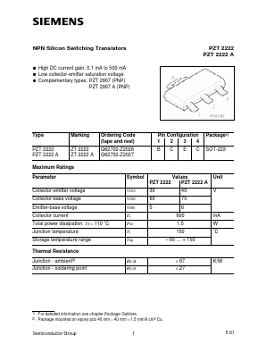 PZT2222 Datasheet PDF Infineon Technologies
