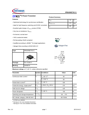IPB049NE7N3G Datasheet PDF Infineon Technologies