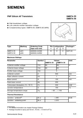 SMBTA55 Datasheet PDF Infineon Technologies