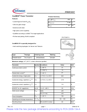 IPW60R165CP Datasheet PDF Infineon Technologies