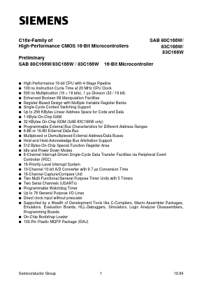 SAB83C166W-5M-T3 Datasheet PDF Infineon Technologies