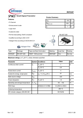 BSP322PH6327 Datasheet PDF Infineon Technologies