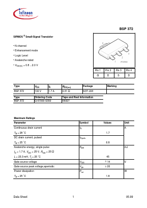BSP372E6327 Datasheet PDF Infineon Technologies