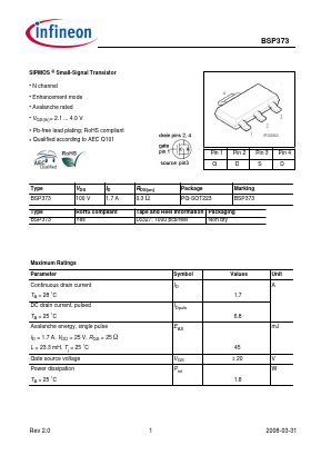 BSP373L6327 Datasheet PDF Infineon Technologies