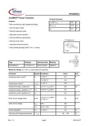 06N60C3 Datasheet PDF Infineon Technologies