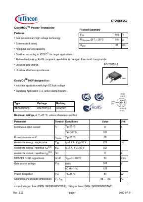 SPD06N80C3 Datasheet PDF Infineon Technologies