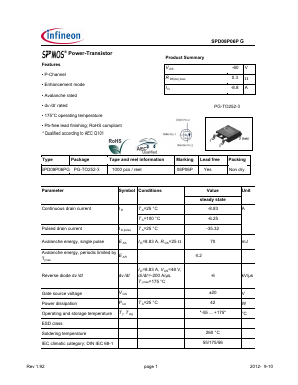 SPD08P06PG Datasheet PDF Infineon Technologies