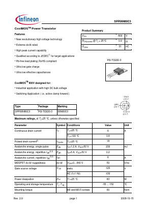 SPP06N80C3 Datasheet PDF Infineon Technologies