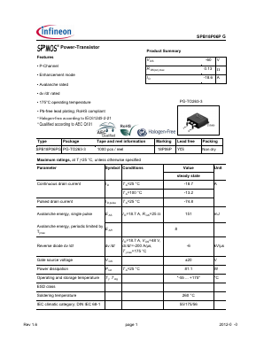 SPB18P06PG Datasheet PDF Infineon Technologies