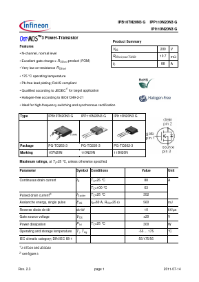 110N20N Datasheet PDF Infineon Technologies