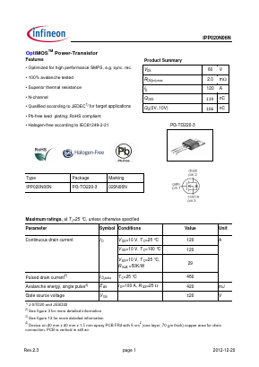 IPP020N06N Datasheet PDF Infineon Technologies