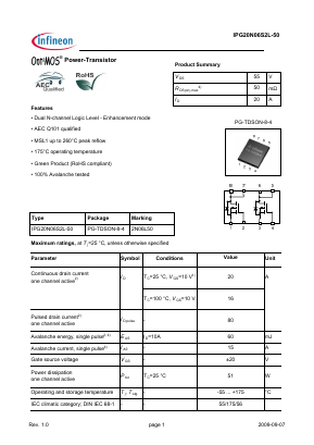 2N06L50 Datasheet PDF Infineon Technologies