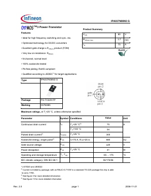 IPA037N08N3G Datasheet PDF Infineon Technologies
