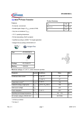 IPA105N15N3G Datasheet PDF Infineon Technologies