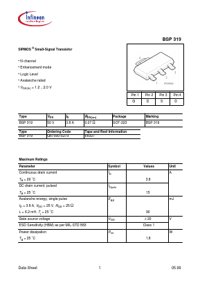 BSP319E6327 Datasheet PDF Infineon Technologies