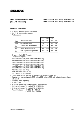 HYB3116160BST-50 Datasheet PDF Infineon Technologies