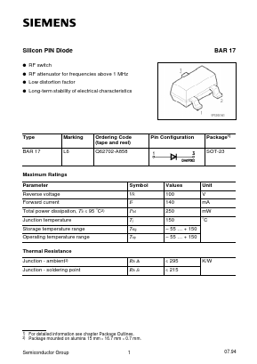 BAR17 Datasheet PDF Infineon Technologies