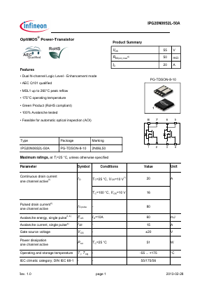 IPG20N06S2L-50A Datasheet PDF Infineon Technologies