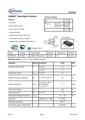 BSP372NH6327 Datasheet PDF Infineon Technologies