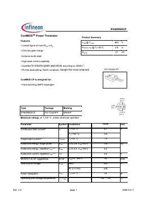 IPA60R600CP Datasheet PDF Infineon Technologies