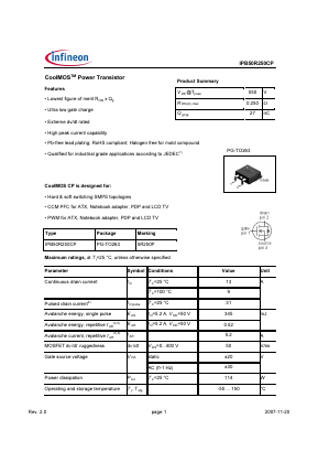 IPB50R250CP Datasheet PDF Infineon Technologies