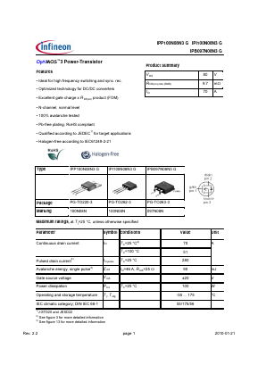 IPI100N08N3G Datasheet PDF Infineon Technologies