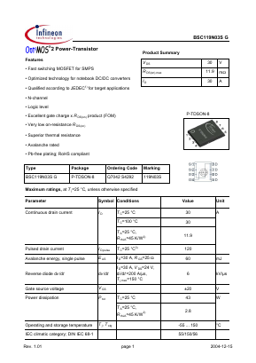 BSC119N03S Datasheet PDF Infineon Technologies