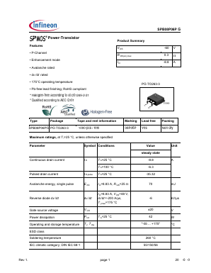 SPB08P06PG Datasheet PDF Infineon Technologies