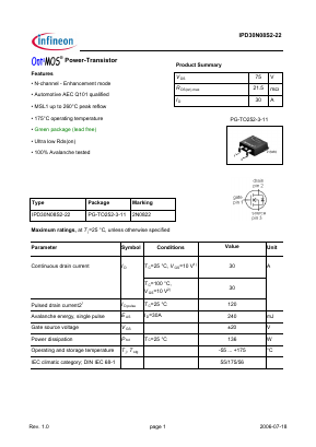 IPD30N08S2-22 Datasheet PDF Infineon Technologies