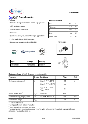 IPI029N06N Datasheet PDF Infineon Technologies