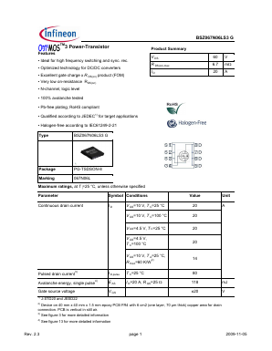 BSZ067N06LS3G Datasheet PDF Infineon Technologies