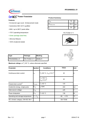 IPD30N08S2L-21 Datasheet PDF Infineon Technologies