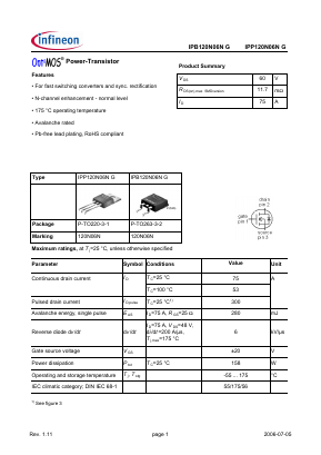 IPP120N06NG Datasheet PDF Infineon Technologies