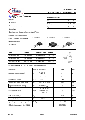 SPI42N03S2L-13 Datasheet PDF Infineon Technologies