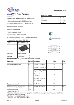 BSC100N06LS3G Datasheet PDF Infineon Technologies
