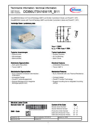 DDB6U75N16W1R_B11 Datasheet PDF Infineon Technologies